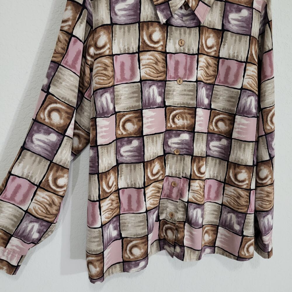 Blouseworks Blouse Shirt Womens XL Geometric Window pane Long Sleeve Button Down - Picture 10 of 12
